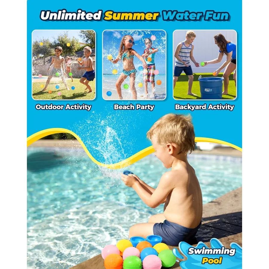 SOPPYCID 20 Stück wiederverwendbare Wasserballons, selbstdichtend, nachfüllbar, Wasserbomben, Spritzbälle, Pool, Strand, Wasserspielzeug für Kinder im Alter von 3–12 Jahren