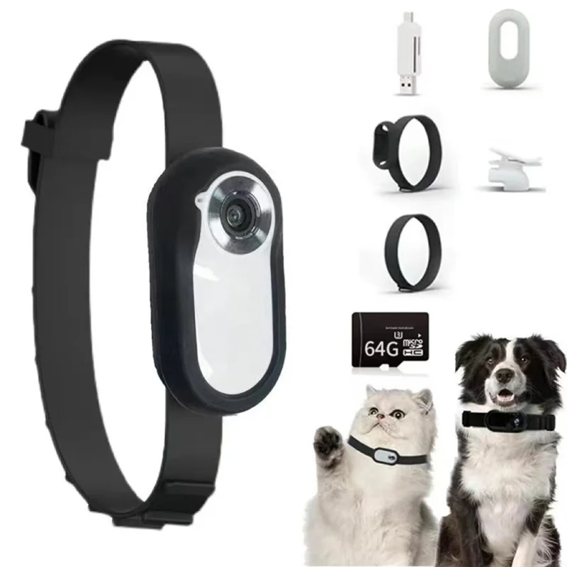 Coleira rastreadora de cães FEDI-HD 1080P, sem necessidade de wi-fi, coleira de câmera para gatos, câmera com registros de vídeo, presente para cães e gatos