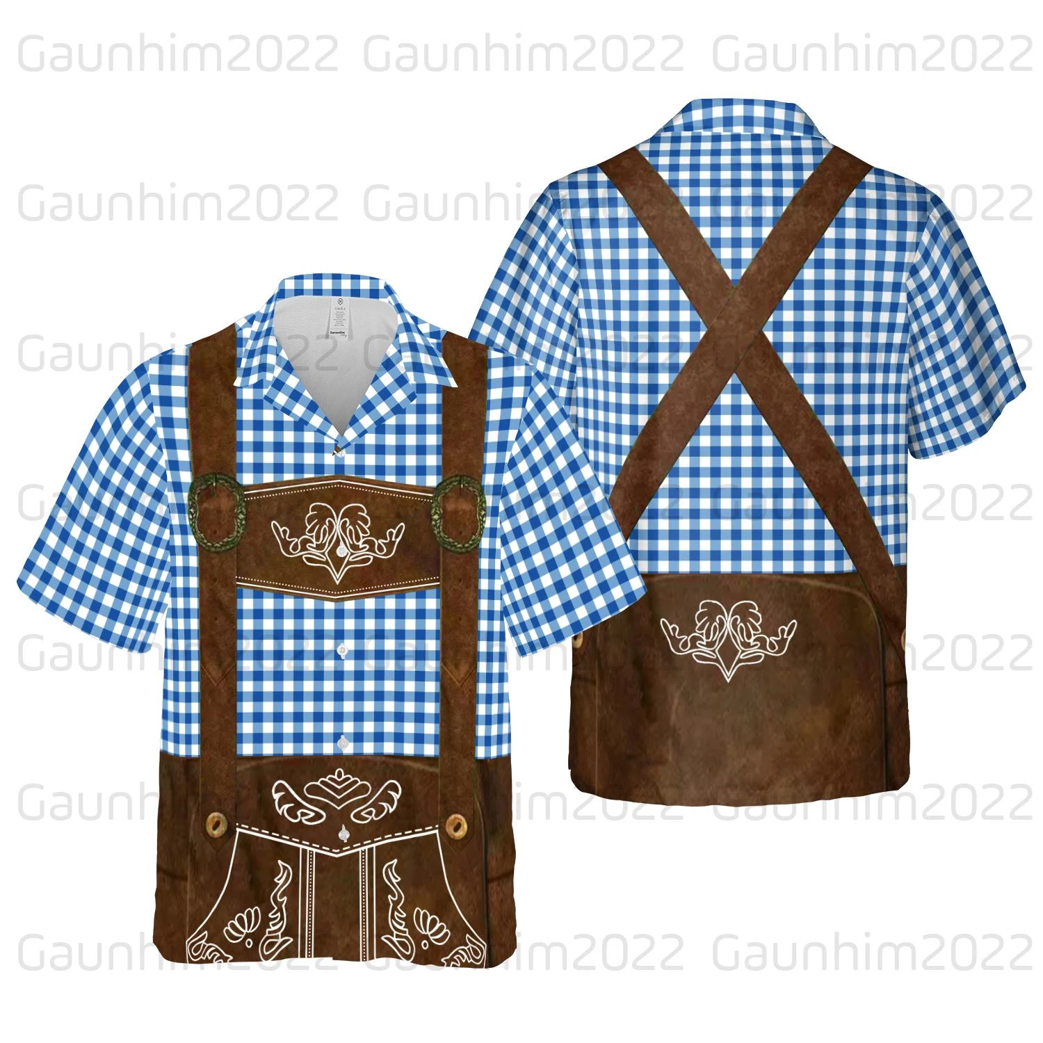 Funny Oktoberfest Lederhosen Costume Shirt German Bavarian Button Down Shirts Beer Festival Blouses Beer Drinking Party Gift