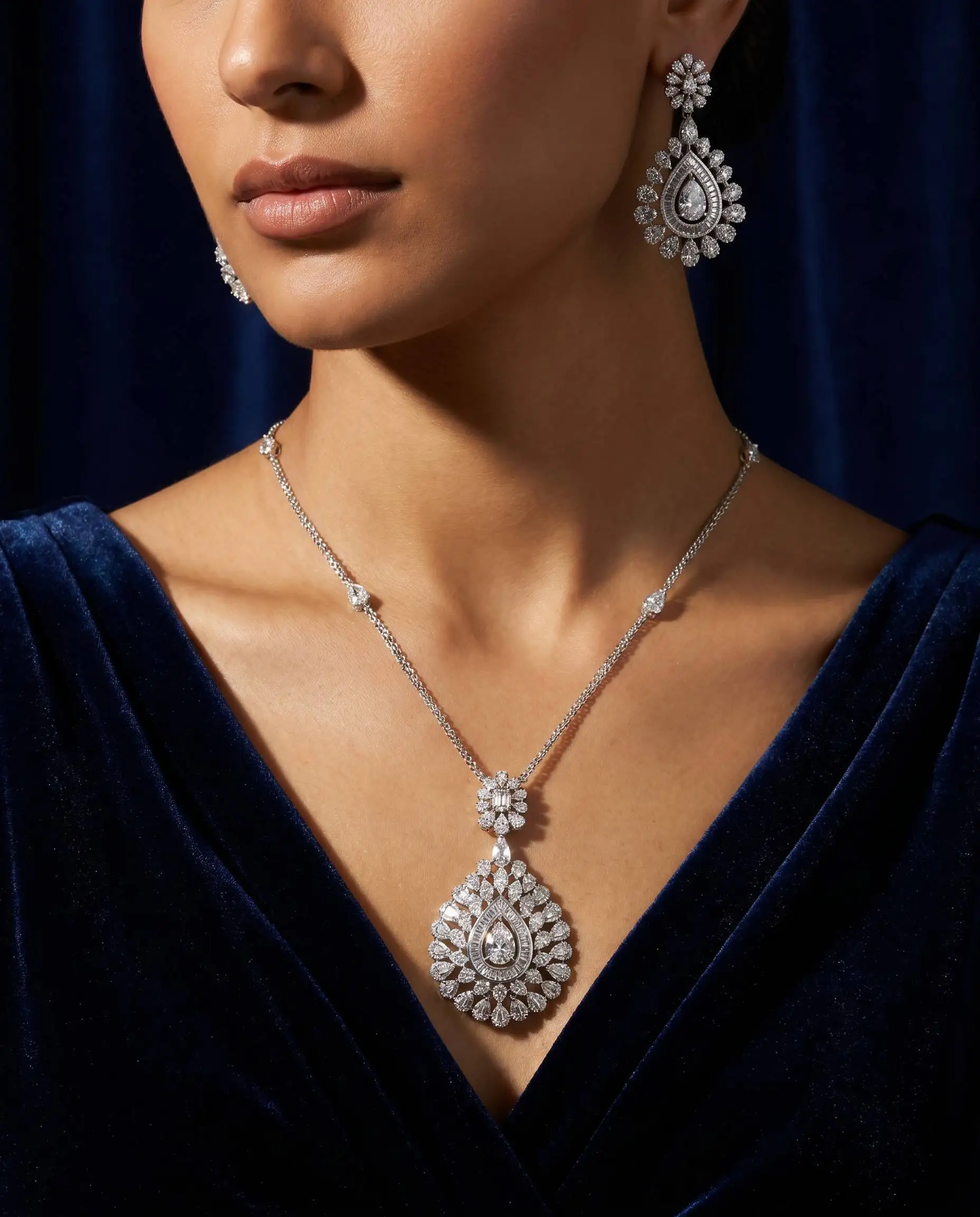 Bride Talk Exquisite Waterdrop Floral Long Drop Full CZ Zirconia Jewelry Collection Dubai Nigerian Bridal Wedding Accessories