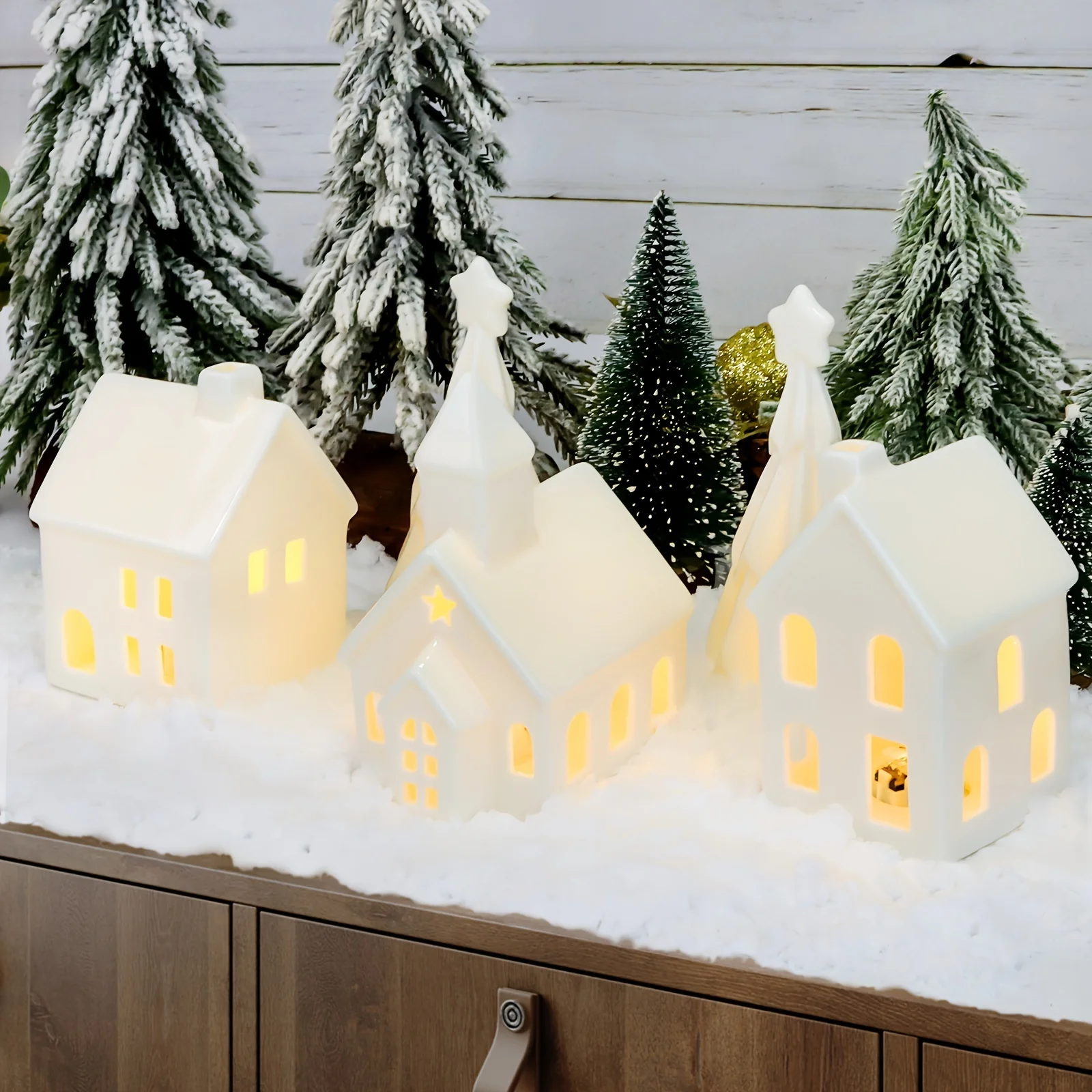 1 Set Of Decorations, Including 3 Houses And 2 Trees, Ceramic Products, Decoration, Suitable For Daily Gifts, Creating A