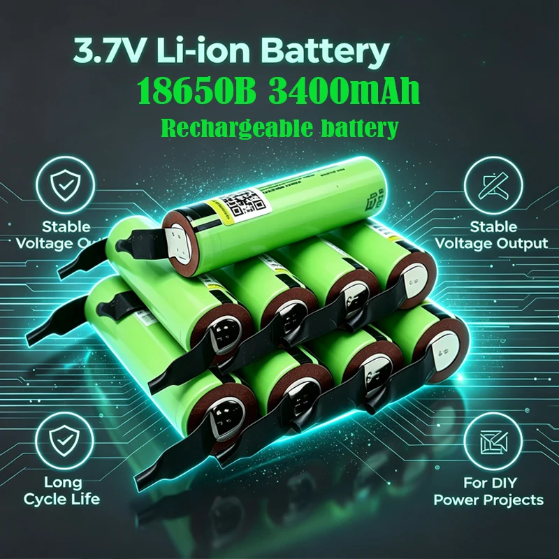 18650 Akku 3,7V 3400mAh 18650 Wiederaufladbarer Lithium-Akku für 18650 Akku + DIY-Nickelstück