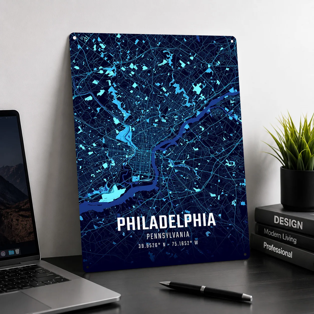 Philadelphia Midnight City Map 3D Texture Printed Poster Custom Vintage Metal Tin Plate Sign for Wall Art Garage Accessories