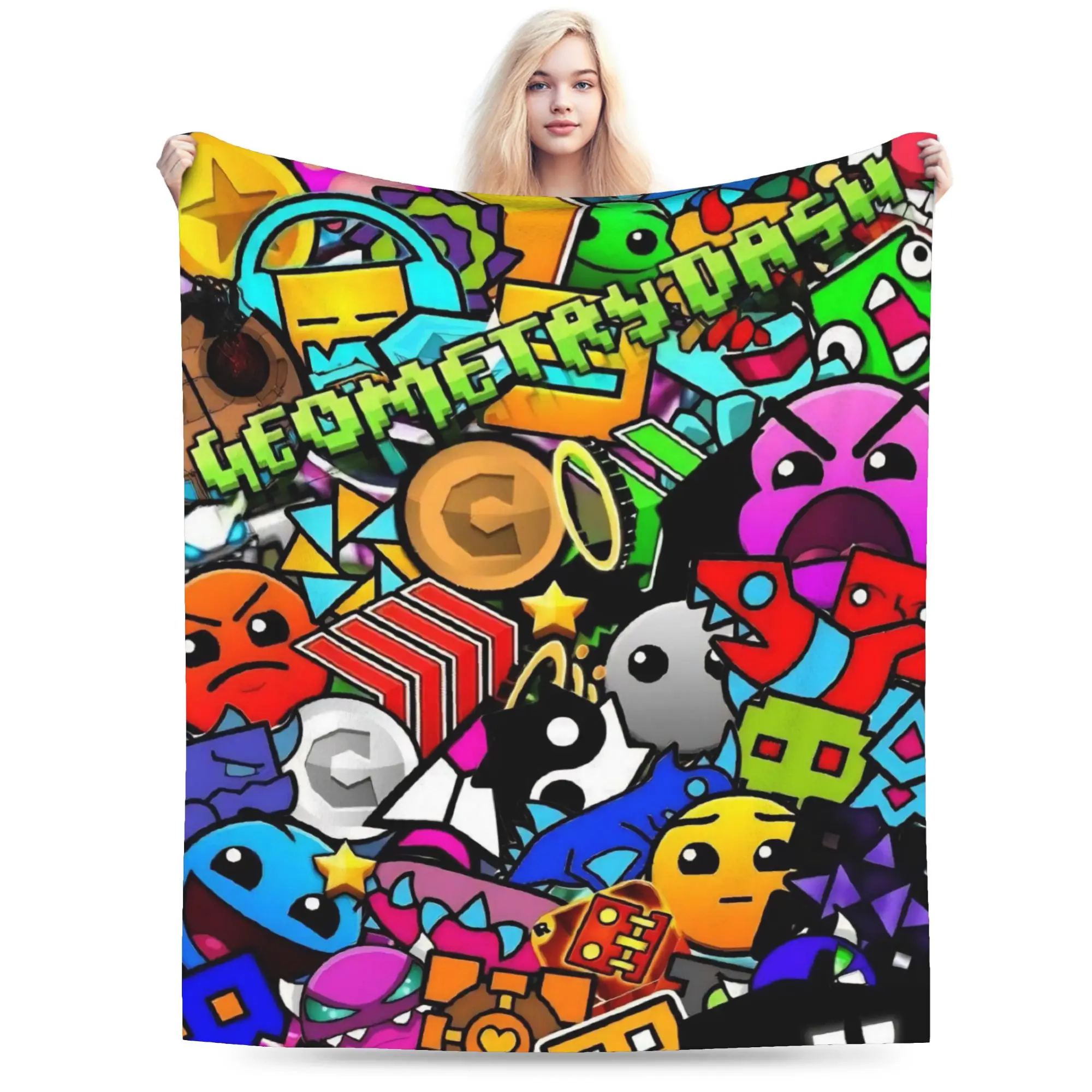 Geometry Dash Games Blanket Multiple Sizes Cozy and Lightweight  Throw Blankets for Sofa Couch and Bed