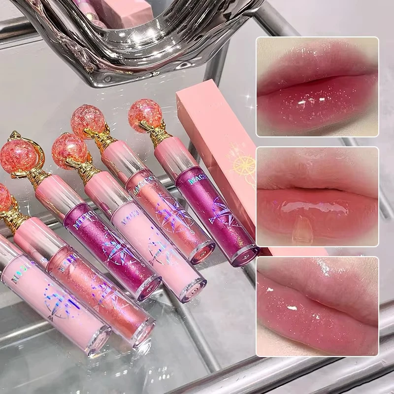 Watery Shimmering Lip Gloss, Mirror Finish Moisturizing Lip Tint Hydrating Texture Plump and Glossy Plumping Glass-Like Lips
