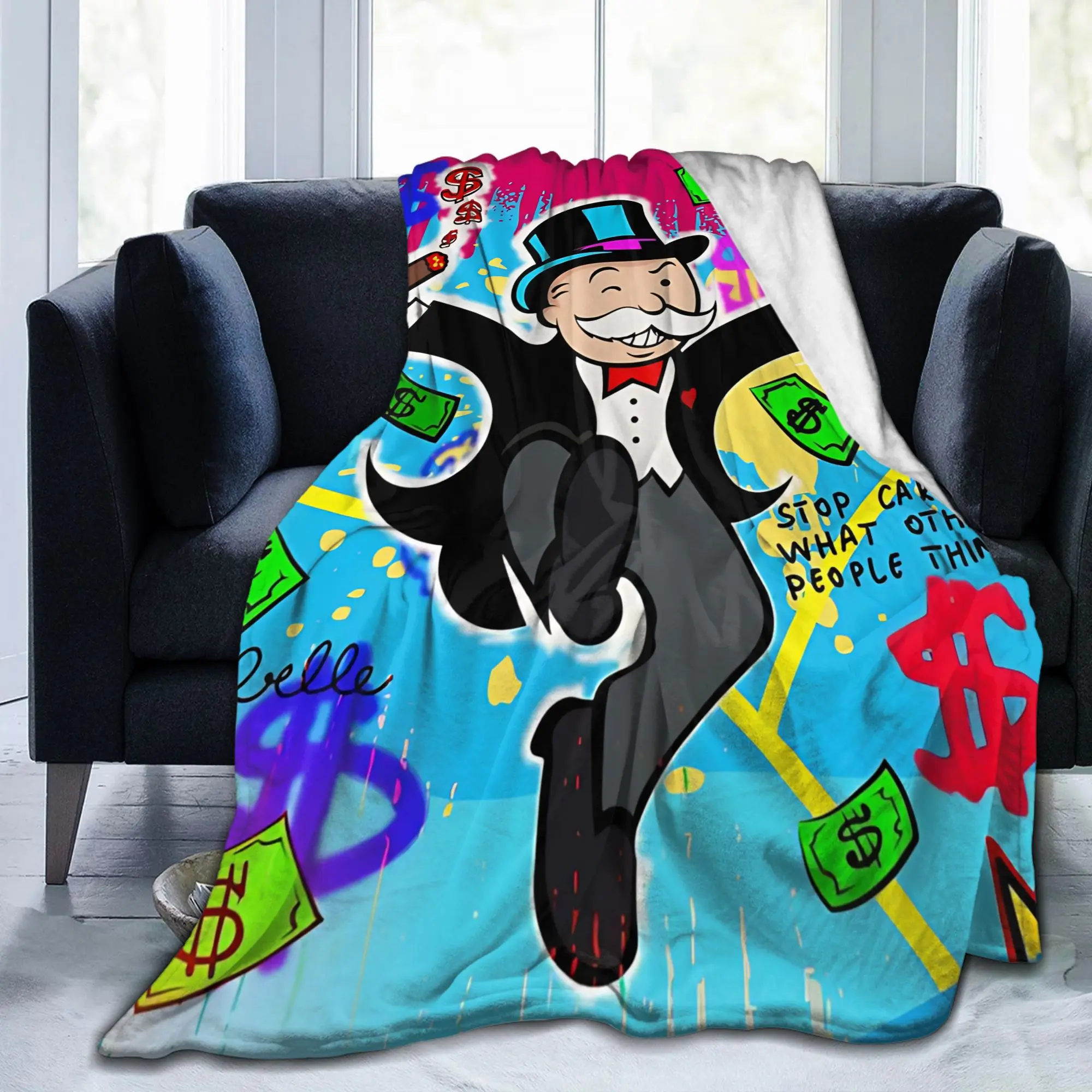 Wealthy Bliss Monopolys Blanket Cover Flannel  Super Soft Throw Blankets for Car Sofa Couch Bedroom Quilt