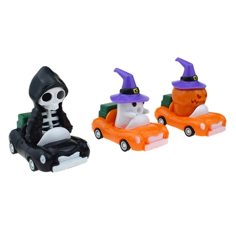 Novedad calabaza de Halloween tirar hacia atrás coche de juguete simulación de dibujos animados esqueleto fantasma coche de inercia Halloween pequeños regalos juguetes para niños
