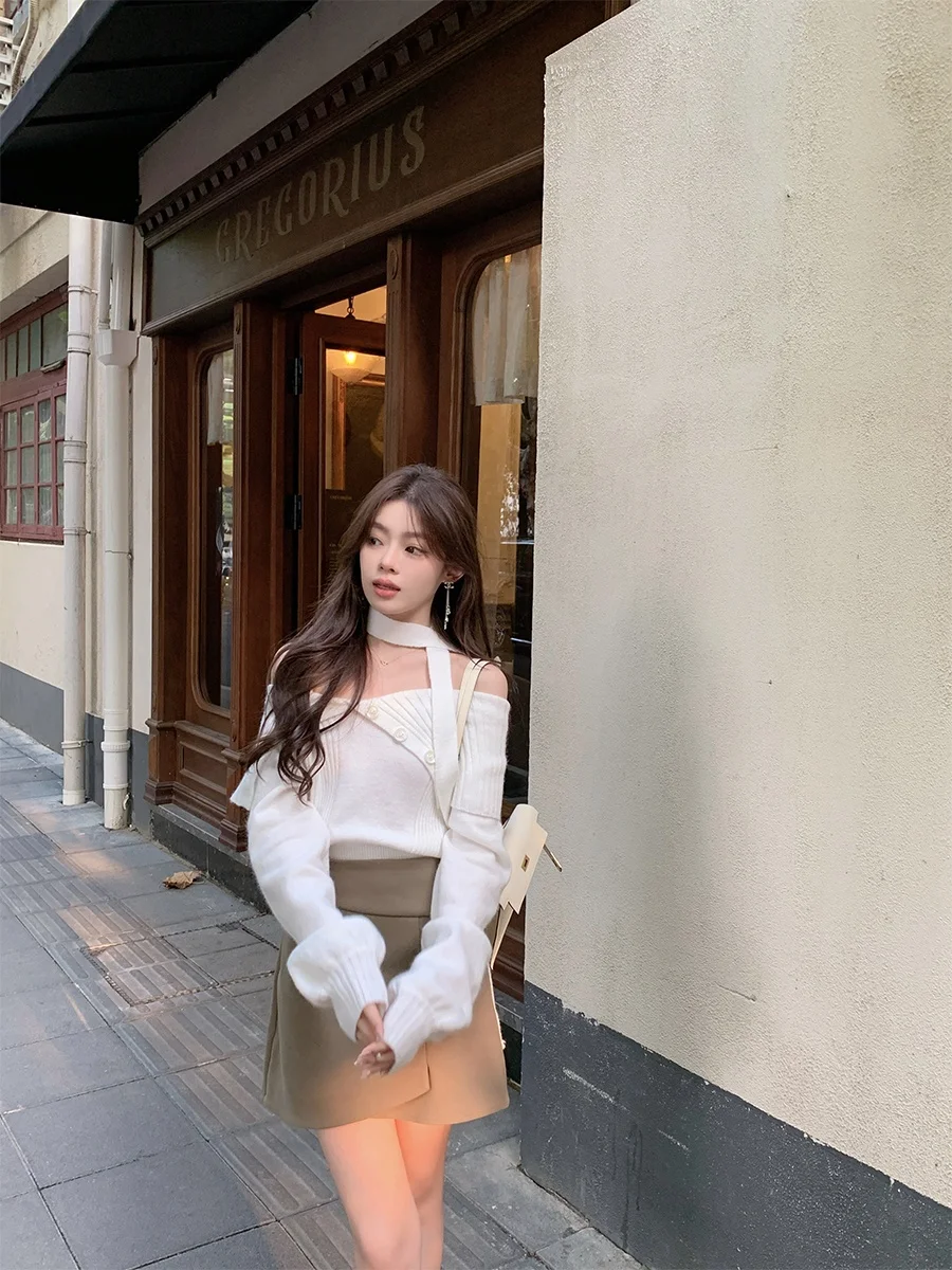 

ByYou Winter Thiened ort Knitted Sweater Women's Rabbit Velvet Sa One-oulder Soft Warm Base Layer Korean Sle