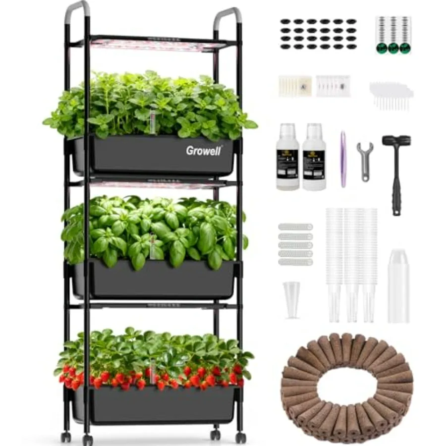 

Vertical Indoor Herb Garden Hydroponics System Kit with Smart LED Grow Light Auto Circulating Water Pump 81 Pods 42L Capacity B