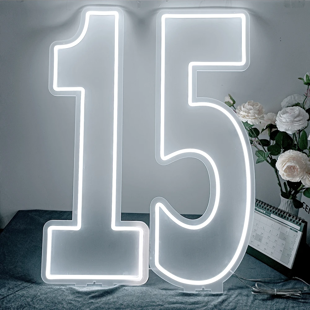 30 Zoll LED Neon-Schild Große Zahlen 76cm Weiß Digitales Licht Sweet 16 18 21 Geburtstagsgeschenk Baby Nachtlicht Acryl
