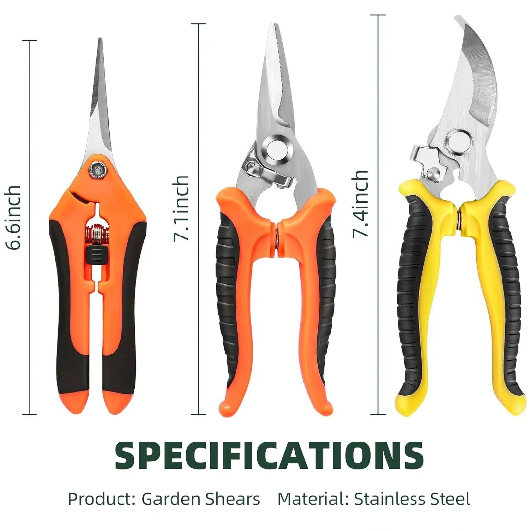 3 Pack Garden Pruning Shears Stainless Steel Gardening Shears Scissors Clippers Snips Gardening Tools