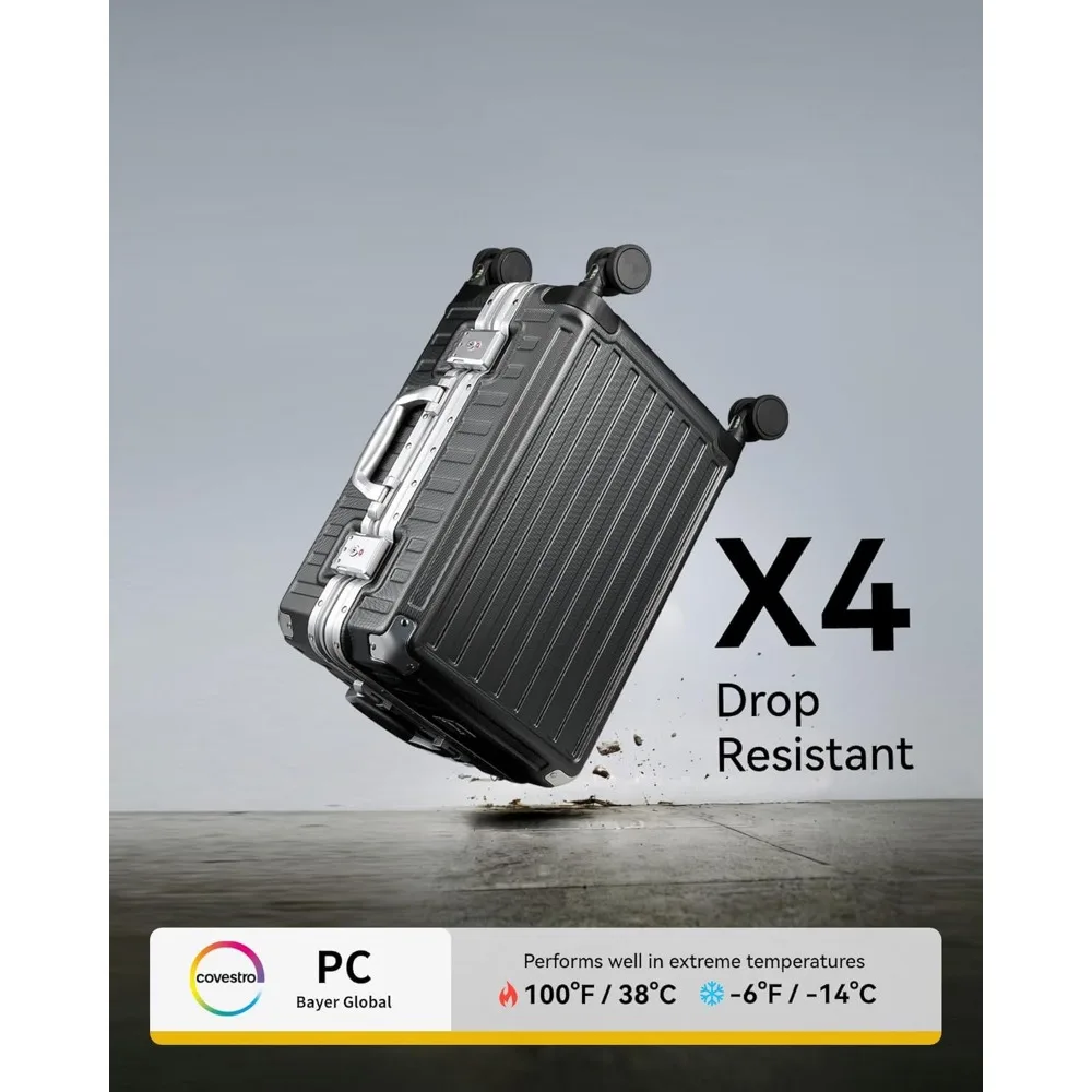 28-Zoll-Spinner-Gepäck mit Aluminiumrahmen, Reißverschlussloser Hartschalenkoffer aus Polycarbonat, Kohlemetall für Reisen