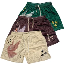 Y2K Christian Angel Cross Print pantaloncini da palestra per uomo Active Track Shorts con tasche allenamento atletico corsa Jogging