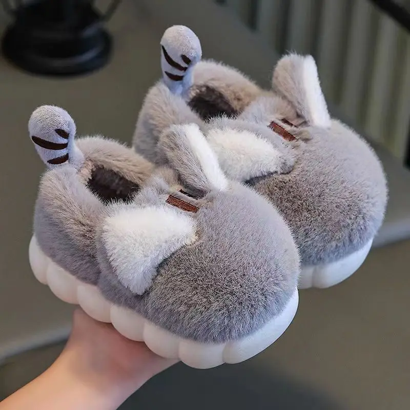 2024 New Children Spring Furry Slippers Cute Cartoon Animals Boys Girls Home Slippers Soft Sole Non-slip Baby Cotton Slides