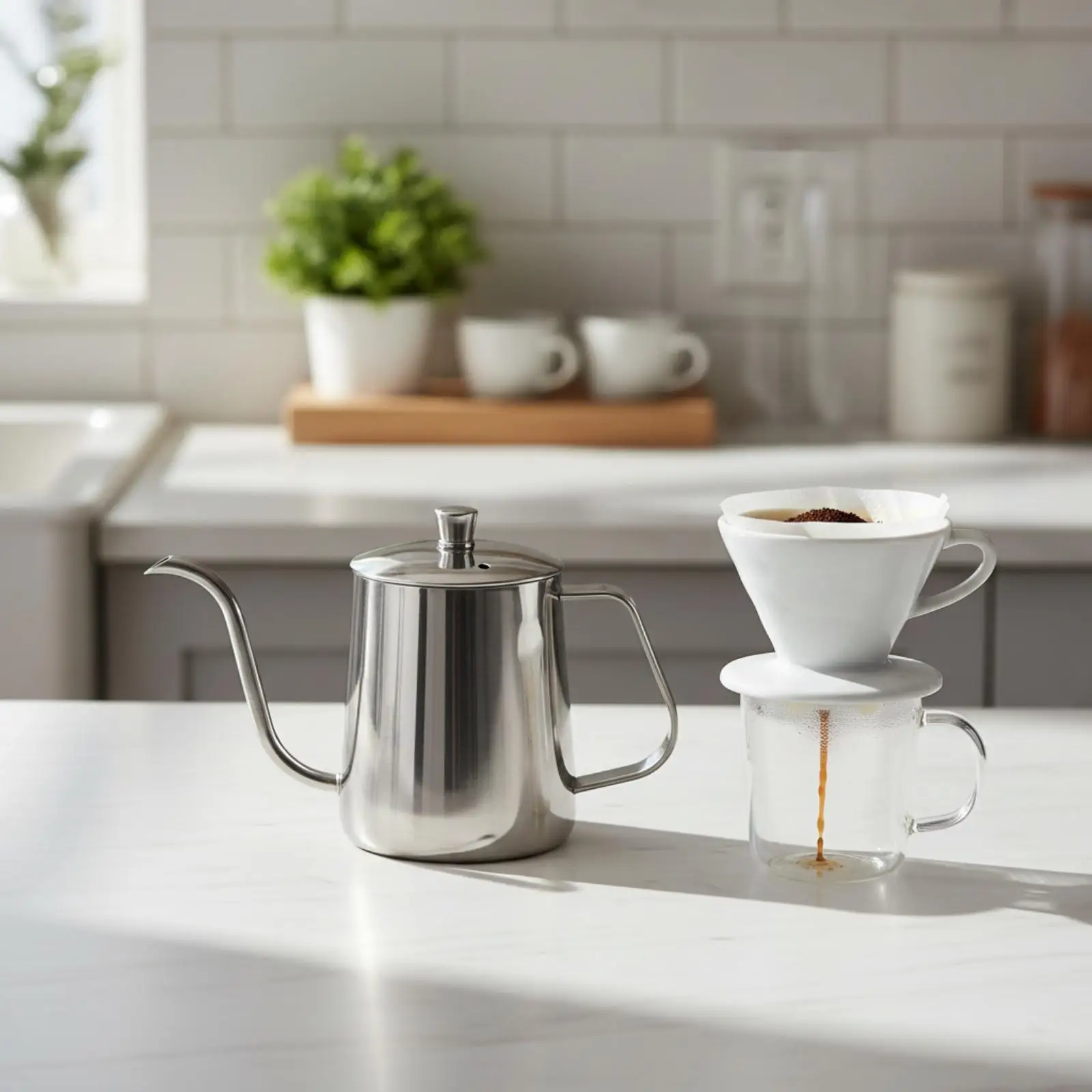 Gooseneck Coffee Kettle 304 Stainless Steel Drip Teapot with Balanced Handle for Small Batch Pour over Coffee