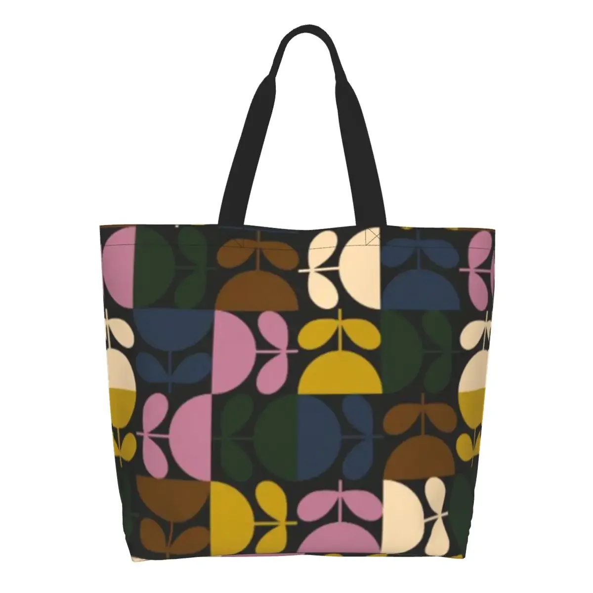 Orla Kiely Borsa per la spesa con stelo multiplo Borsa per la spesa in tela Borsa a tracolla per shopper Borsa floreale scandinava astratta di grande capacità