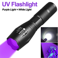 Purple White Dual Light Flashlight Ultraviolet Torch Zoom Retractable UV Flashlight Fluorescent Agent Detection Lighting Lamp