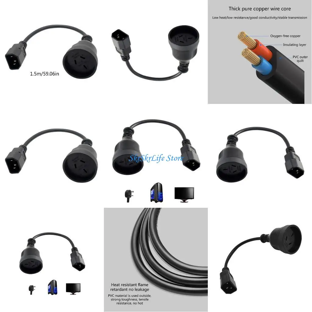 

E65E IEC320 C14 Male Port to SAA Australia 3Pin Female Power Cord Adapters Wire