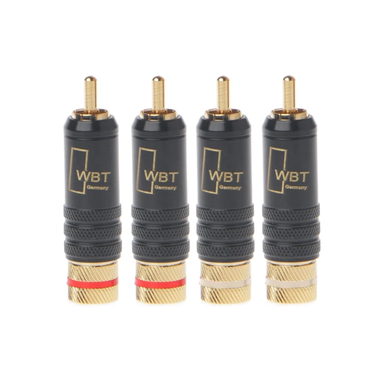 

4pcs/Lot New Gold Plated Copper RCA Plug Durable RCA Connector Screws Soldering Locking Audio Video WBT Plug 58mm*13mm G25