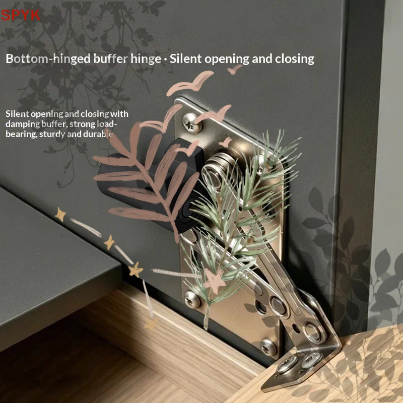 1Pair 45 Degree Flip Down Door Hinges: Soft Close Buffer Durable Steel Cabinets Wardrobes
