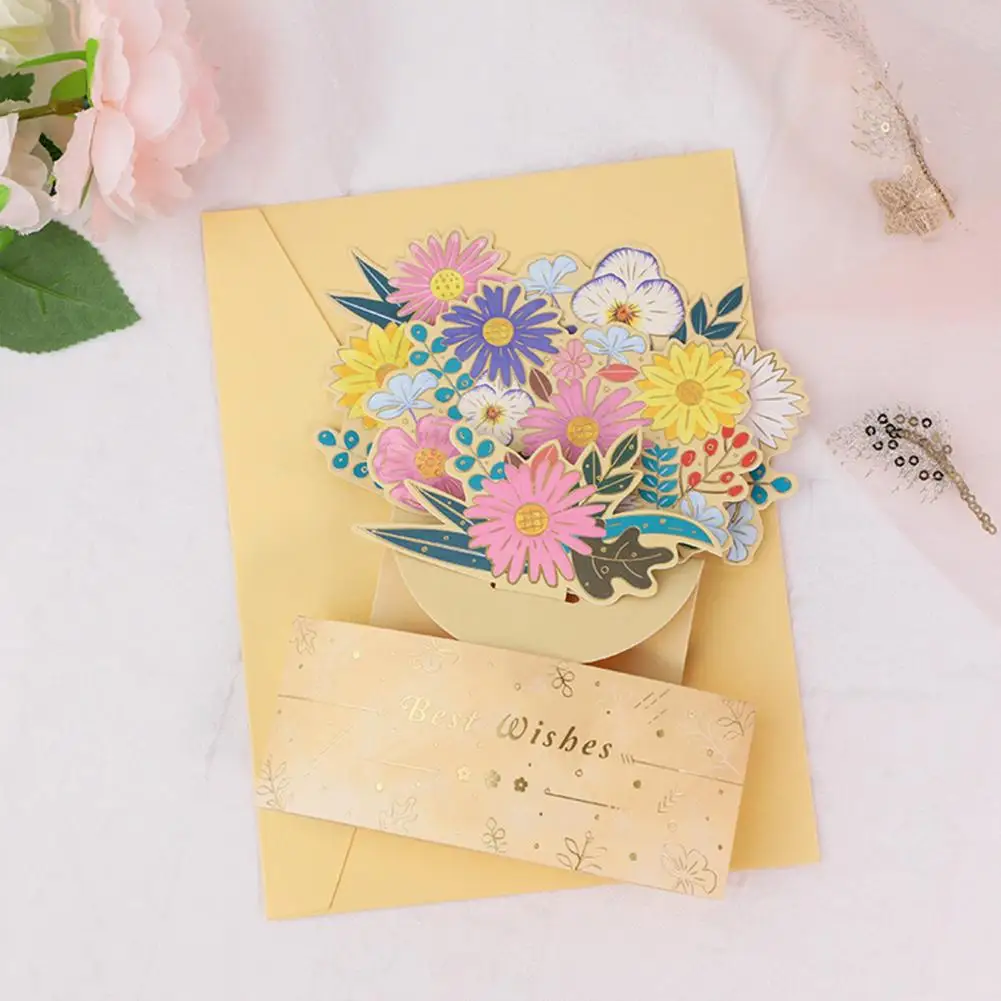 Greeting Gift Fade-resistant Cut Paper Flowers Bouquet 3D Card for Festival