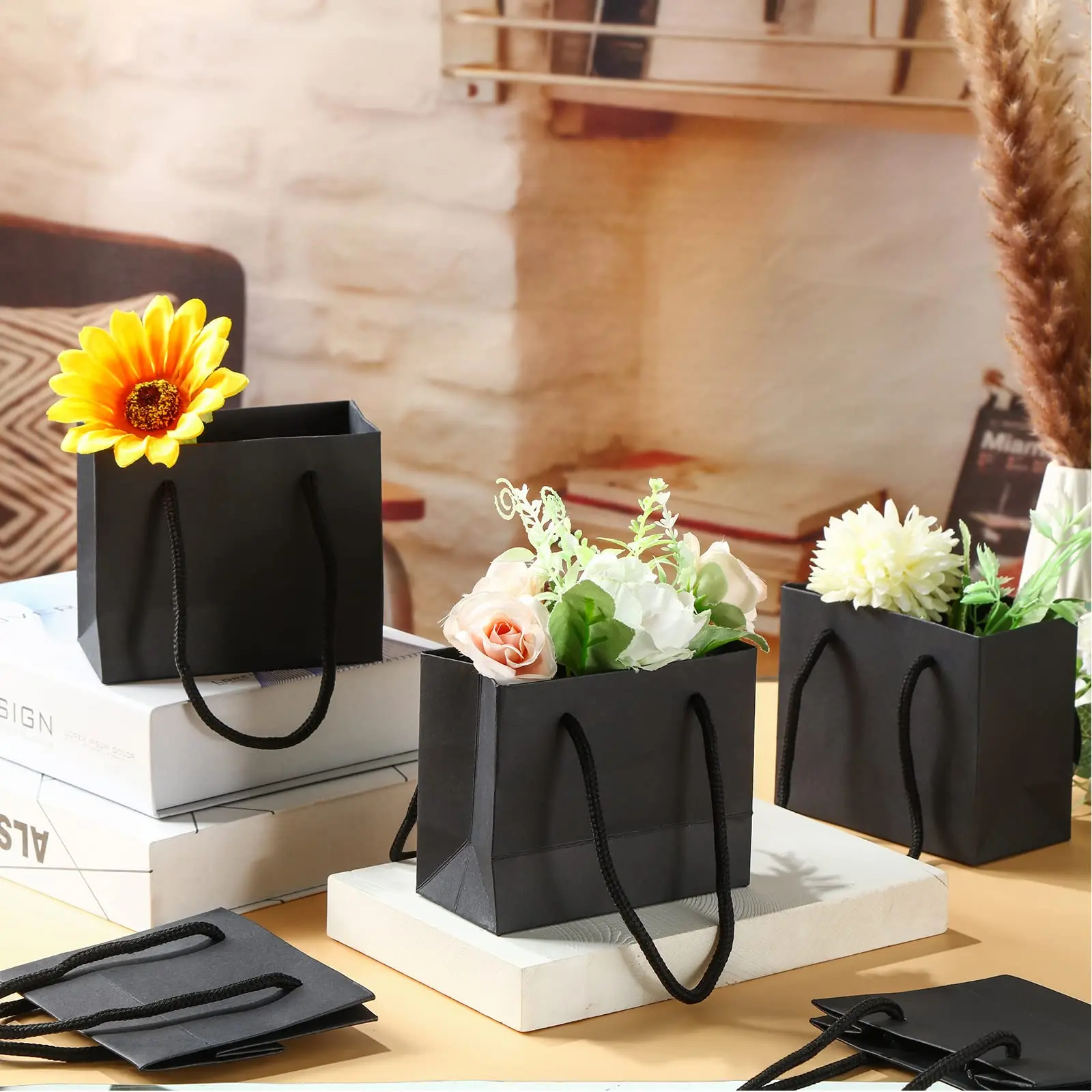 10 Stück Schwarze/Weiße Dicke Kleine Papier-Geschenktüten mit Kordelgriffen für Hochzeit, Geburtstag, Geschenk, Schmuckverpackung, Party-Geschenktüten – Detail 10