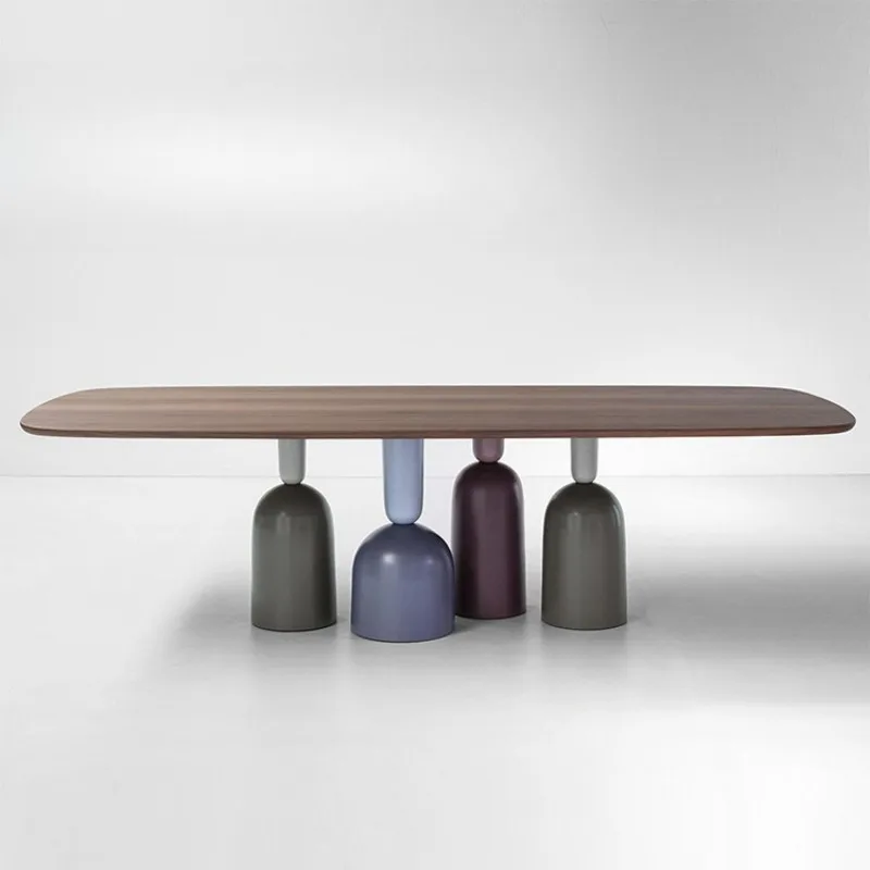 Nordic minimalist light luxury modern designer walnut color dining table conference table desk