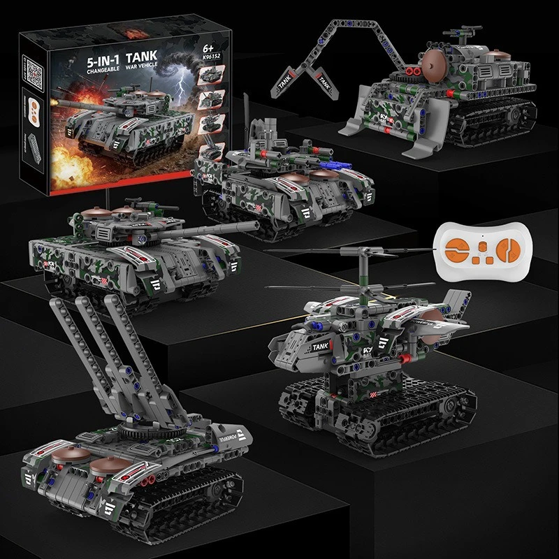 

389 деталей, 5-в-1, программируемая модель бронированного танка, конструктор, военная серия, гусеничный транспорт с дистанционным управлением, MOC-блоки, подарок