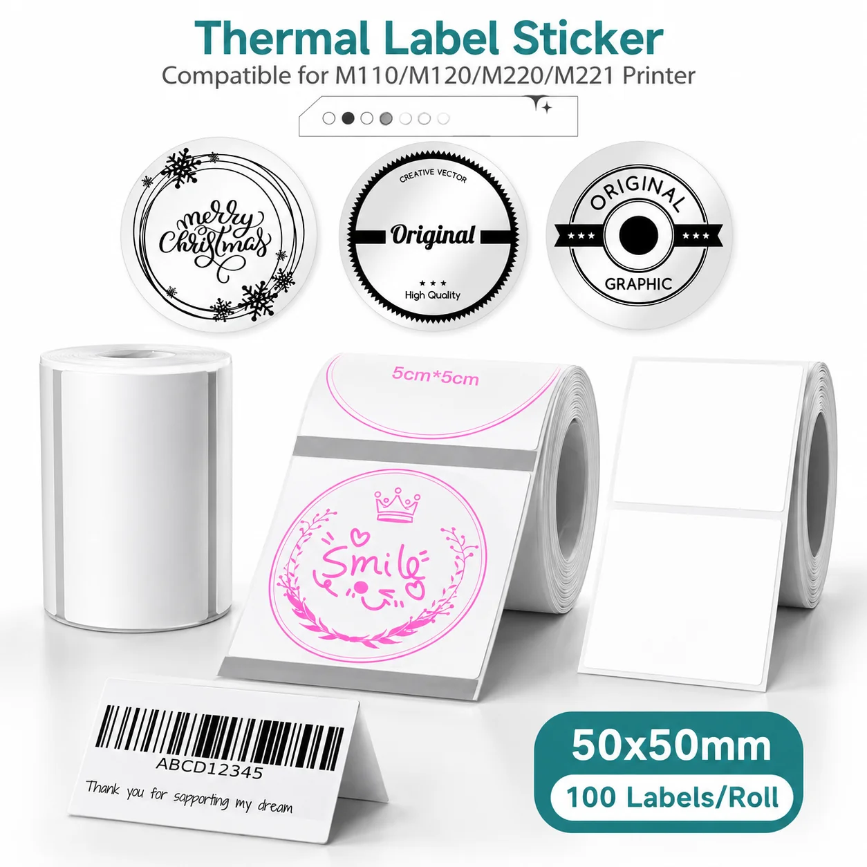 Transparent Thermal Labels Self-Adhesive Paper Smooth Printing Oil-Resistant Packaging Stickers for Phomemo M110