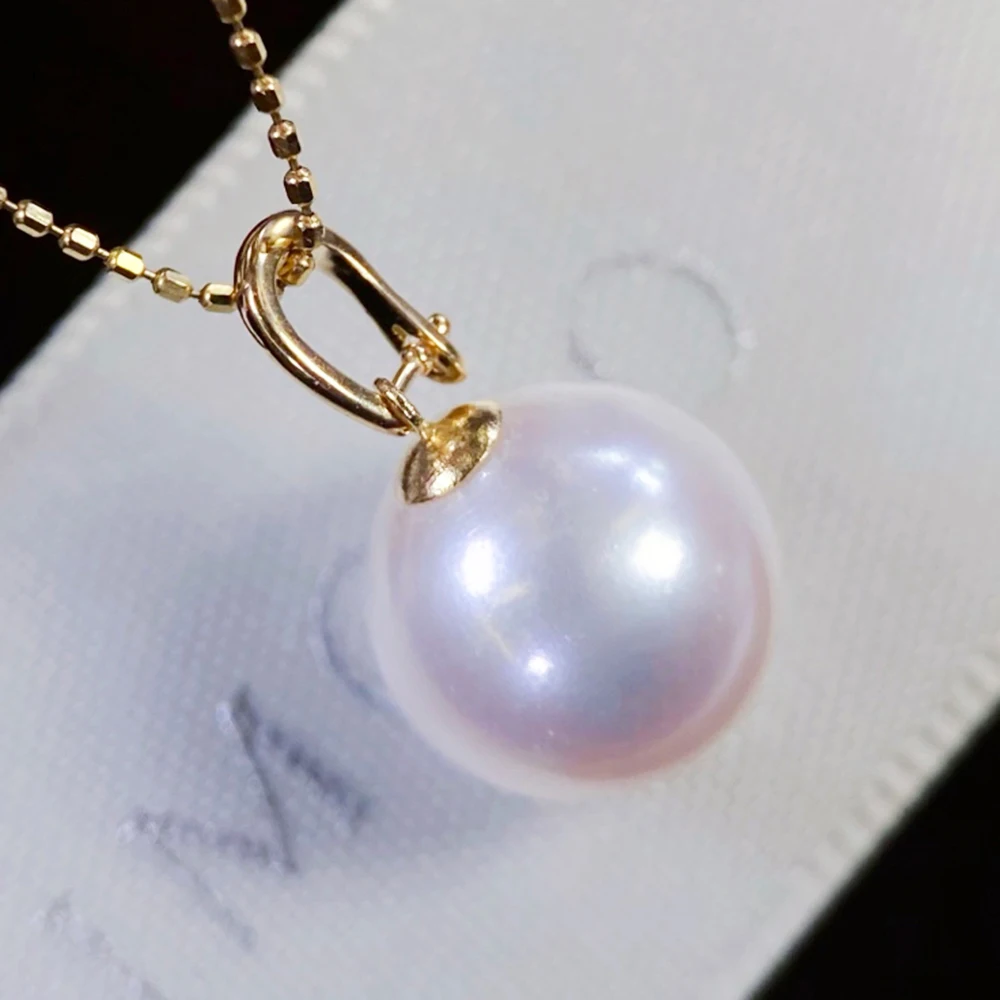 Real 18K Gold Clasp 10–11mm Large Natural Edison Pearl Pendant Perfect Round with Stunning Luster Versatile for Different Chains