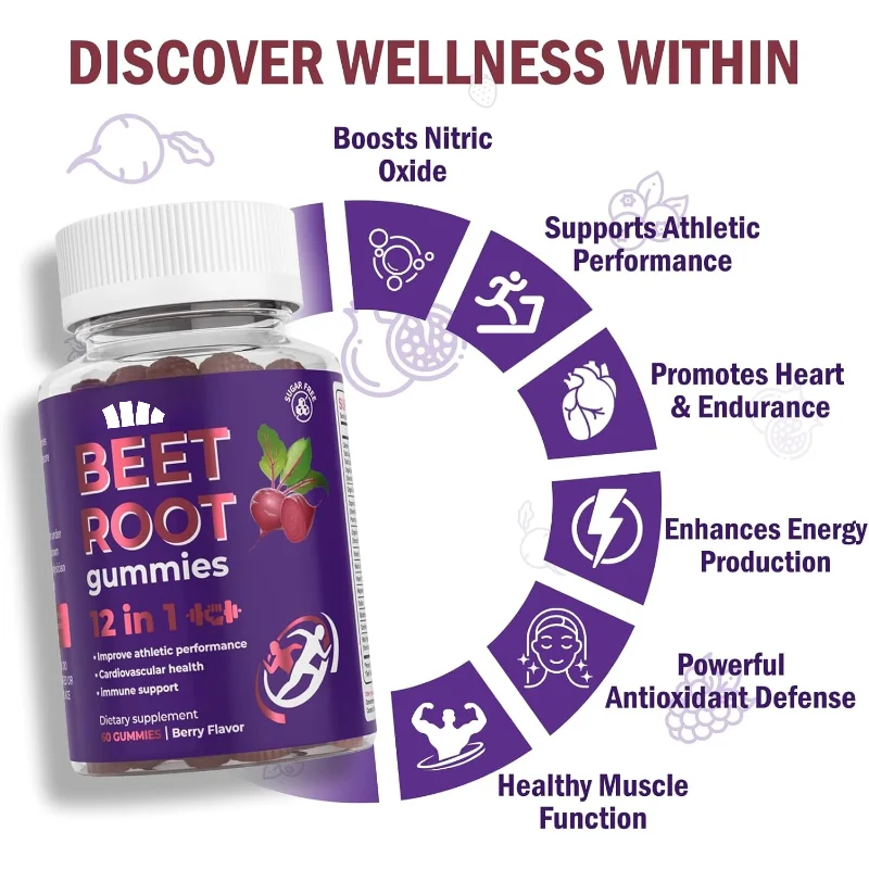 Beetroot Gummies Contain Polyphenols, Prebiotics, Fiber, Probiotics - Energy, Antioxidants, Gut, Immune Health Support