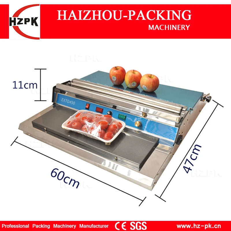 HZPK Food Saver Simple Hand Wrapper Manual Wrapping Machine Use Fresh Plastic Film Wrapper Packing Machine Small Packer HW-450