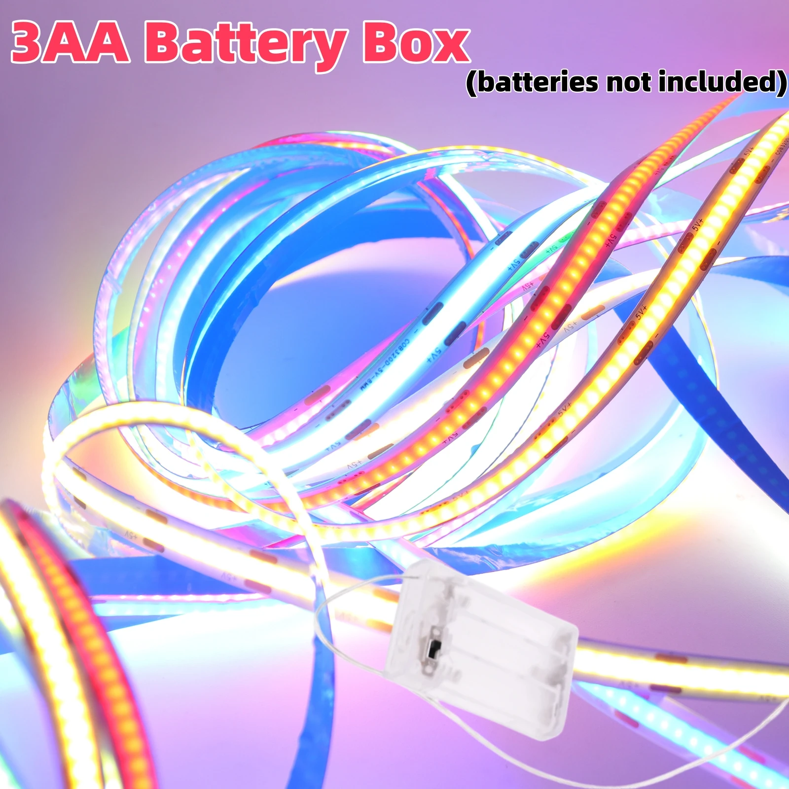 

3AA Battery Powered COB LED Strip 5V 8MM 320LEDs/M High Density Flexible RA90 3000K 4000K 6000K Adhesive Tape Rope Night Lights
