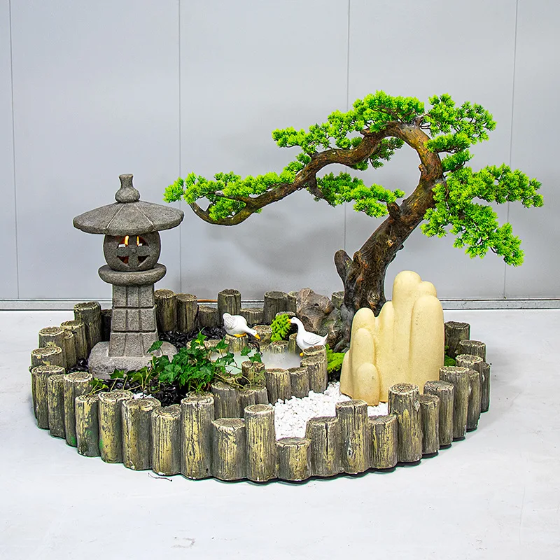 Welcome pine tree under the stairs, indoor landscaping, porch window decoration scene arrangement, floor ornament desi