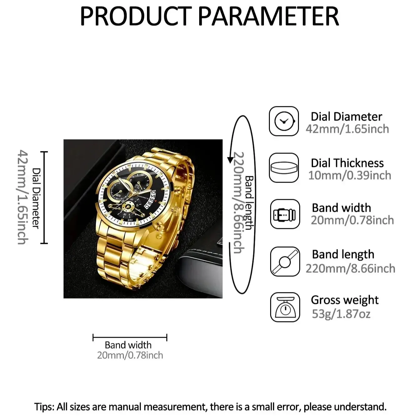 1Pcs Men\'s Casual Fashion Business Three-Eye Calendar Digital Steel Band Quartz Watch Designed For Successful Men Classic