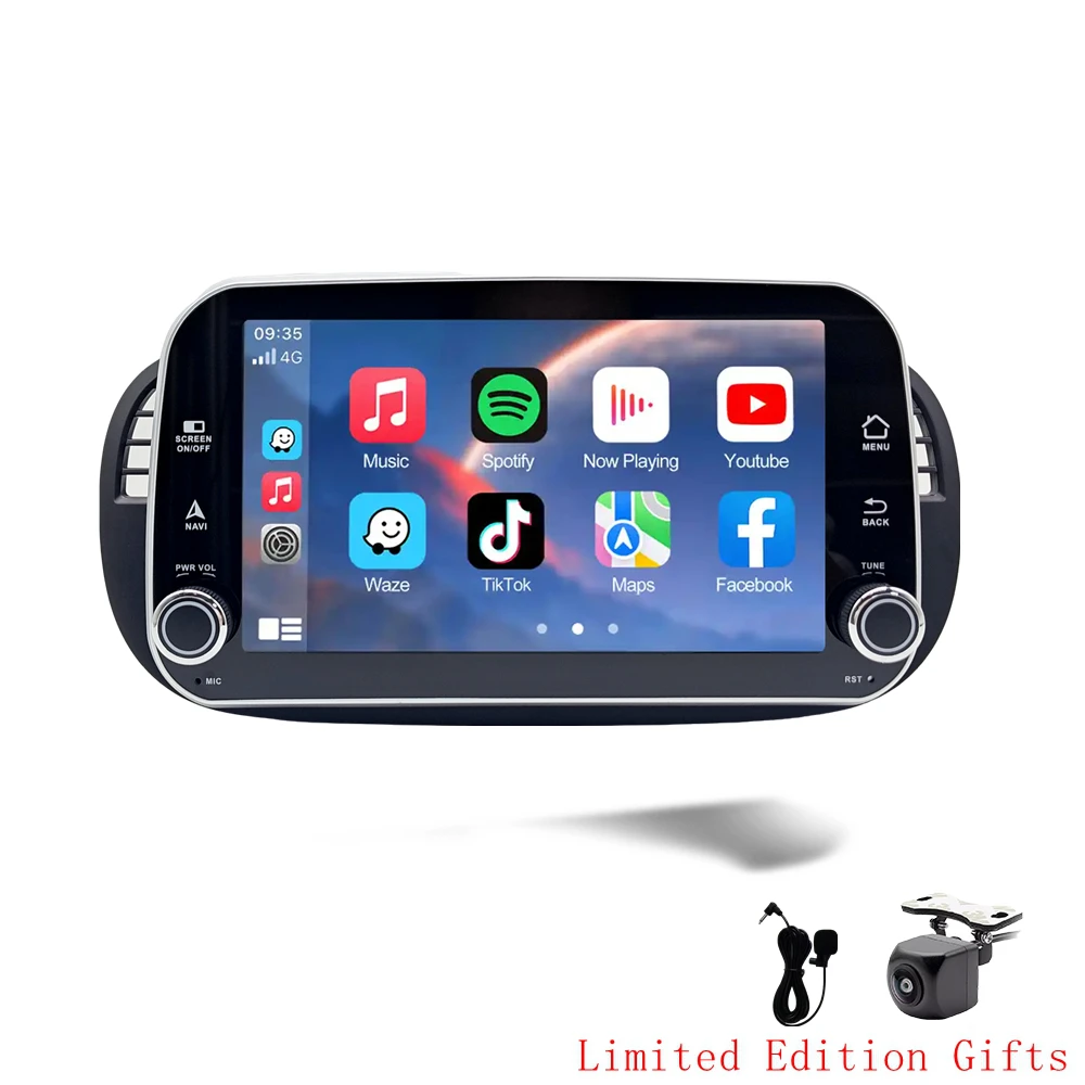 HMG Android 15 Autoradio voor FIAT 500 Abarth 2007 2008 2009-2015 Multimedia Scherm Stereo GPS Draadloze CarPlay Android Auto 8"