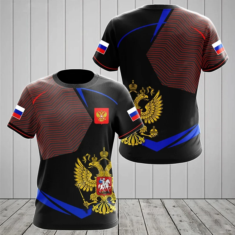 Russland-T-Shirt mit doppelköpfigem Adler-Wappen für Männer und Frauen, Nationalflagge im Militärstil, lässiges Streetwear-Oberteil, Fußballtrikot – Detail 15