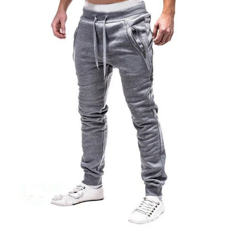 Spring and Autumn New Trendy Zipper Men's Sports Pants with Drawstring Men's Small Feet Closure Fashion Sports Pants