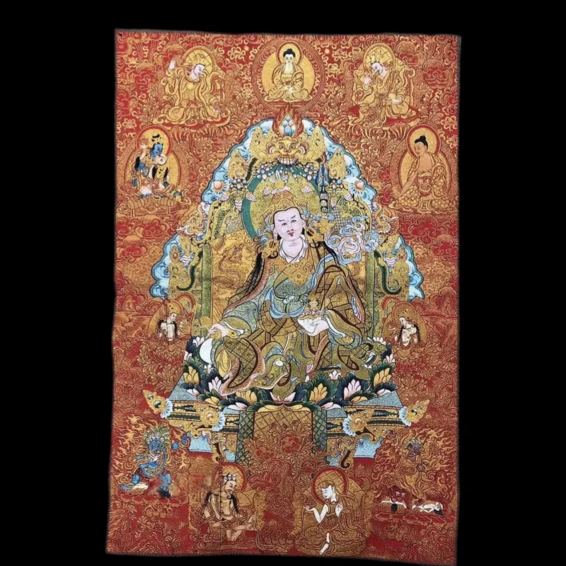 90*60cm Padmasambhava Thangka Brocade Painting Golden Thread Tibetan Buddhist Wall Hanging Home Decor Art