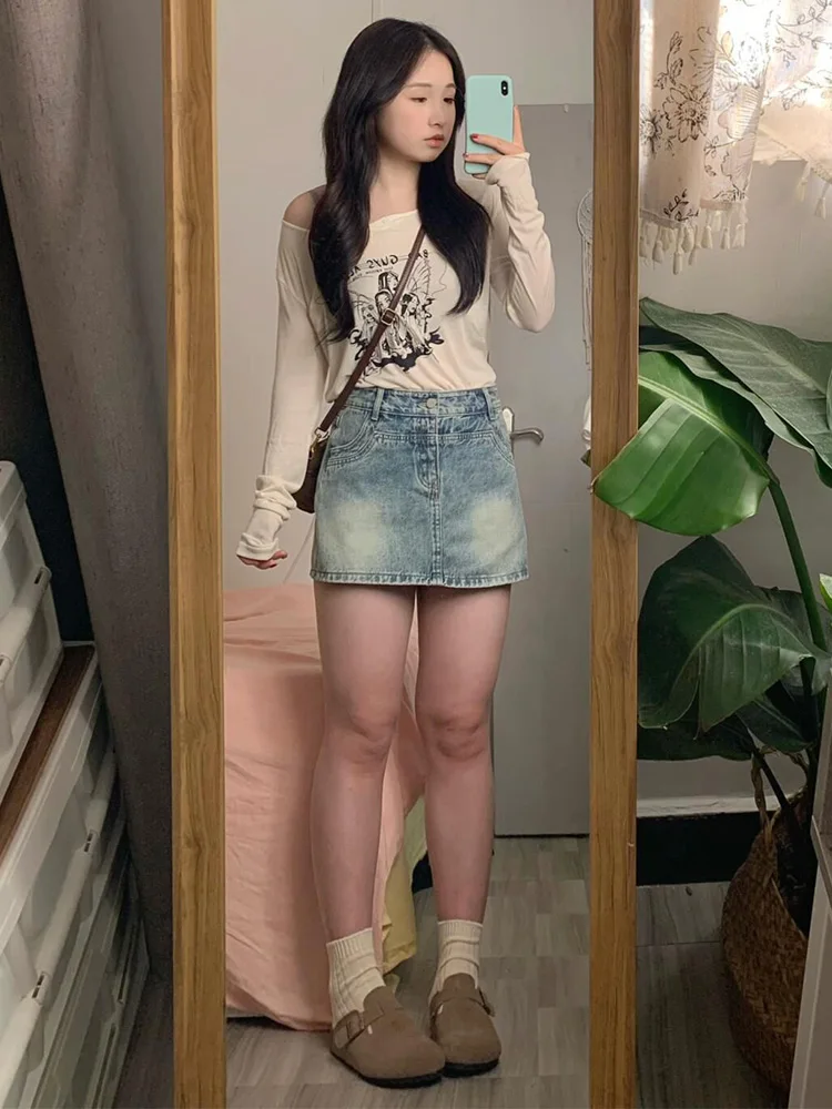 

Джинсовая юбка с высокой талией для женщин, летняя новинка, большие размеры, А-силуэт, с запахом, длина миди, для полных женщин