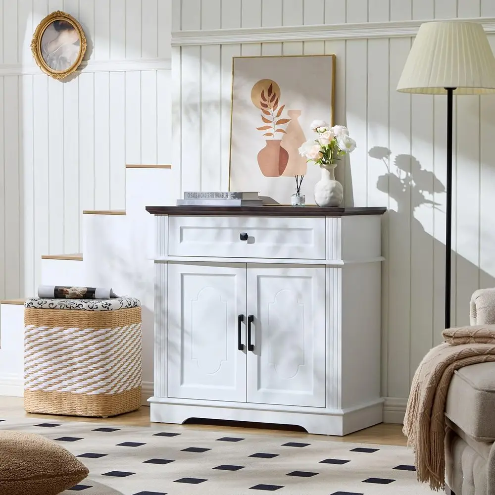 

Double Door and Drawer Storage Cabinet, Adjustable Shelves, Freestanding Kitchen Pantry, Multi-Room Use Sideboard