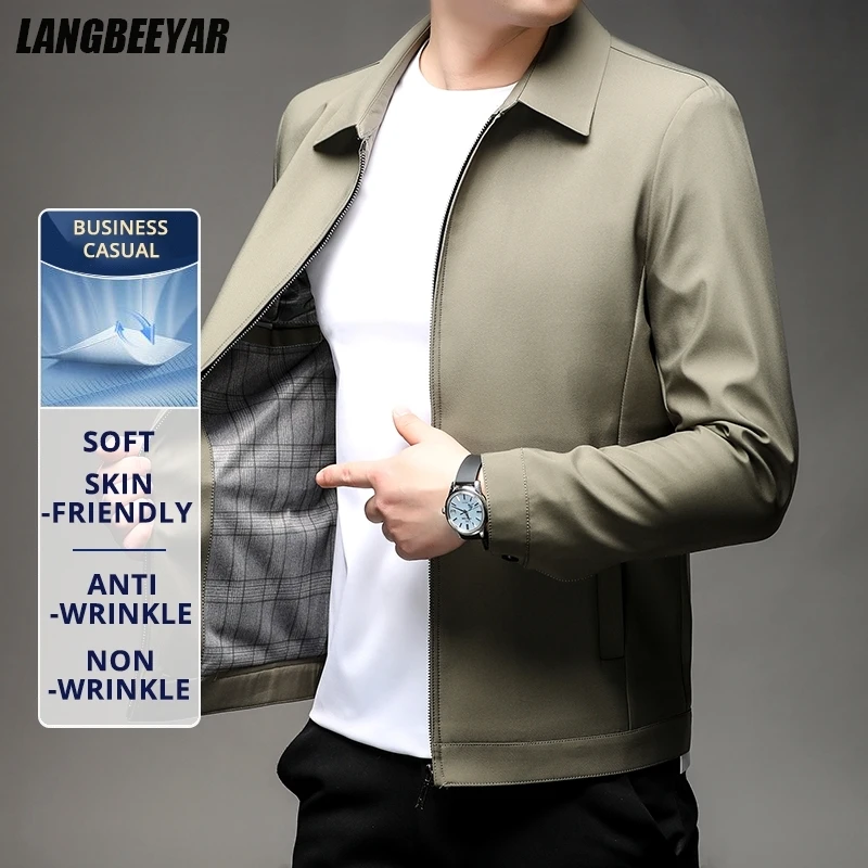 

Premium Anti Wrinkle New Men Business Casual Mature Turndown Collar Brand Blazer Jacket Windbreaker Lightweight Executive Coats