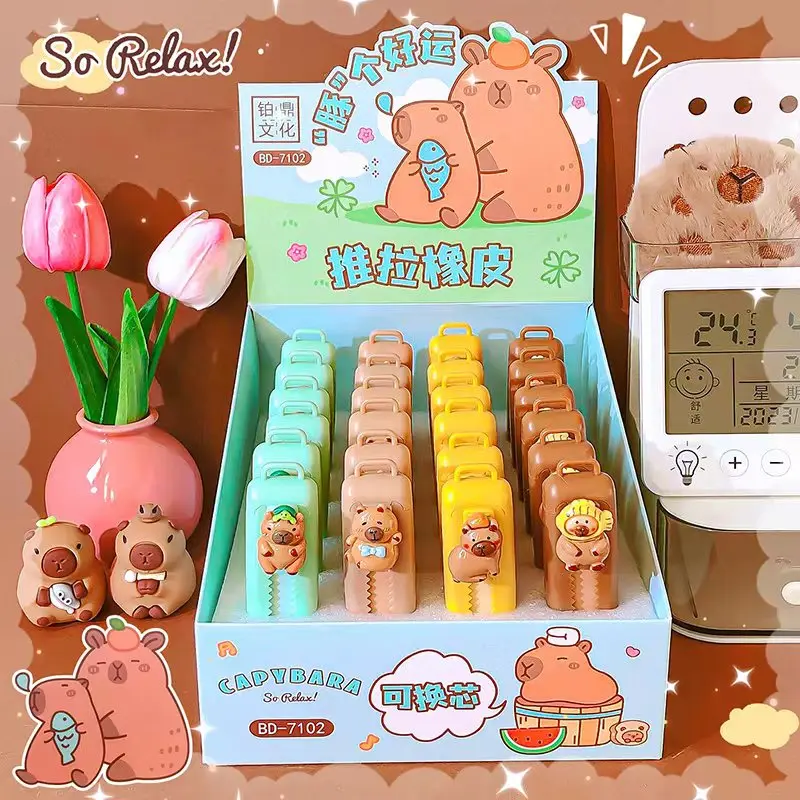 Gomme de dessin en caoutchouc Kawaii, fournitures de bureau esthétiques, accessoires de retour à l'école, capybara drôle