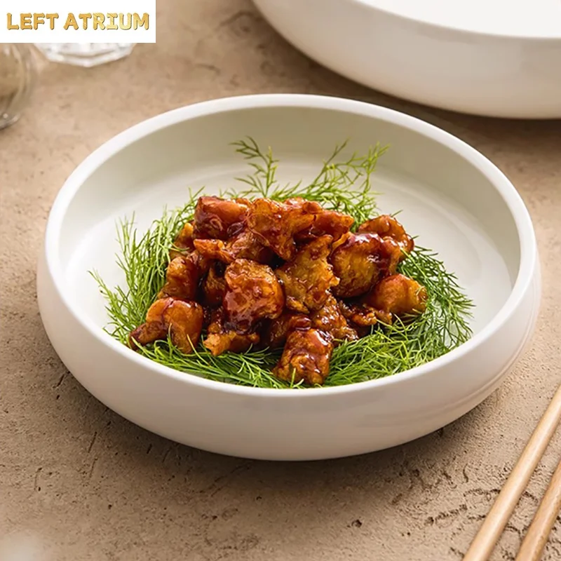 Circular Ceramic Plate Creative Salad Plate Thick Soup Plate Dessert Dish Straight Edge Steak Plates Molecular Cuisine Tableware