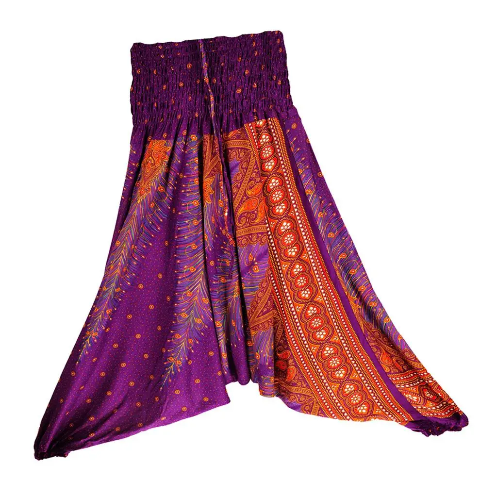 Baggy Harem Pants for Women Floral Print Elastic Waist Wide Leg Summer Trousers for Beach Festival