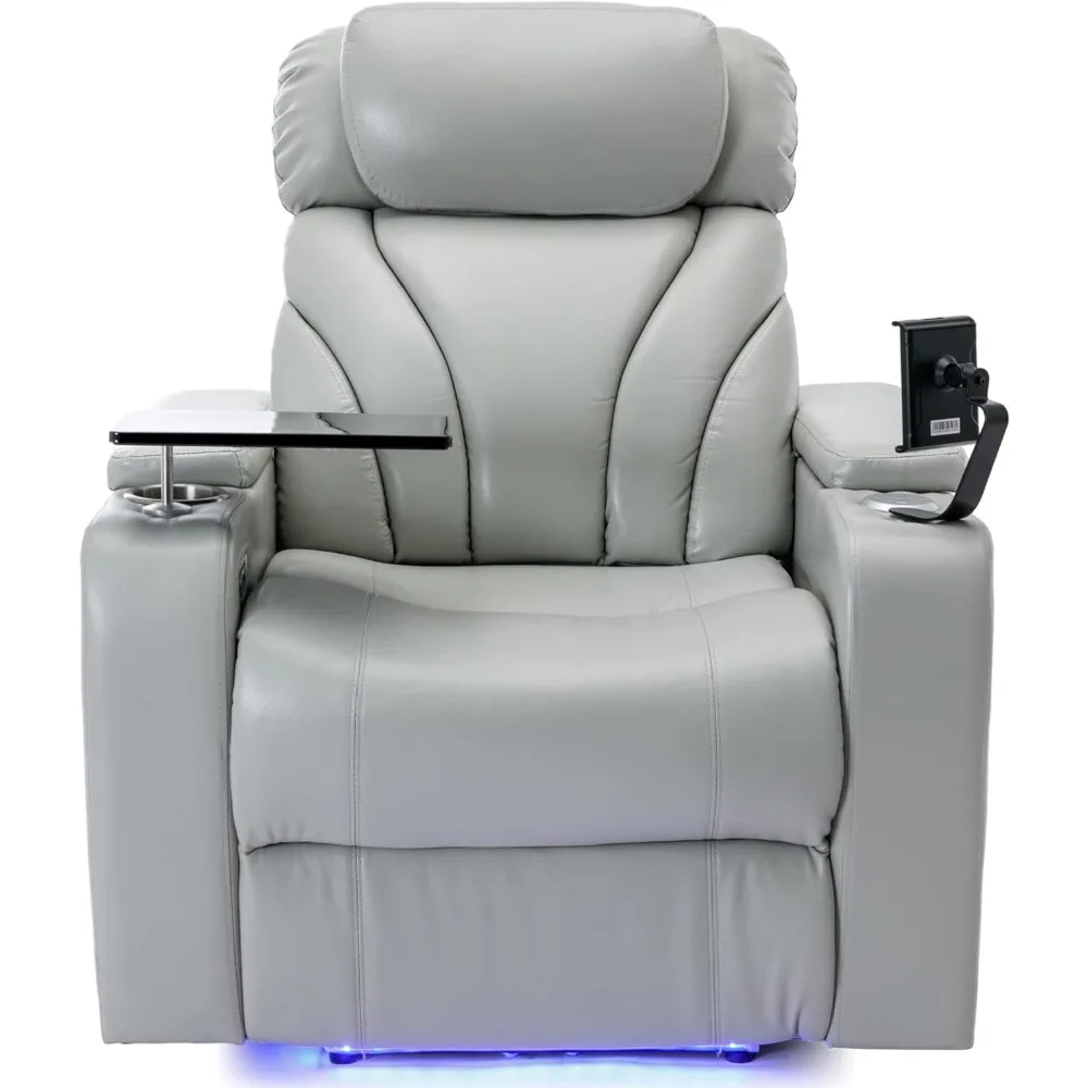 Cinema chair, leather electric cinema lounge chair with USB charging port and cup holder, stereo home cinema seat