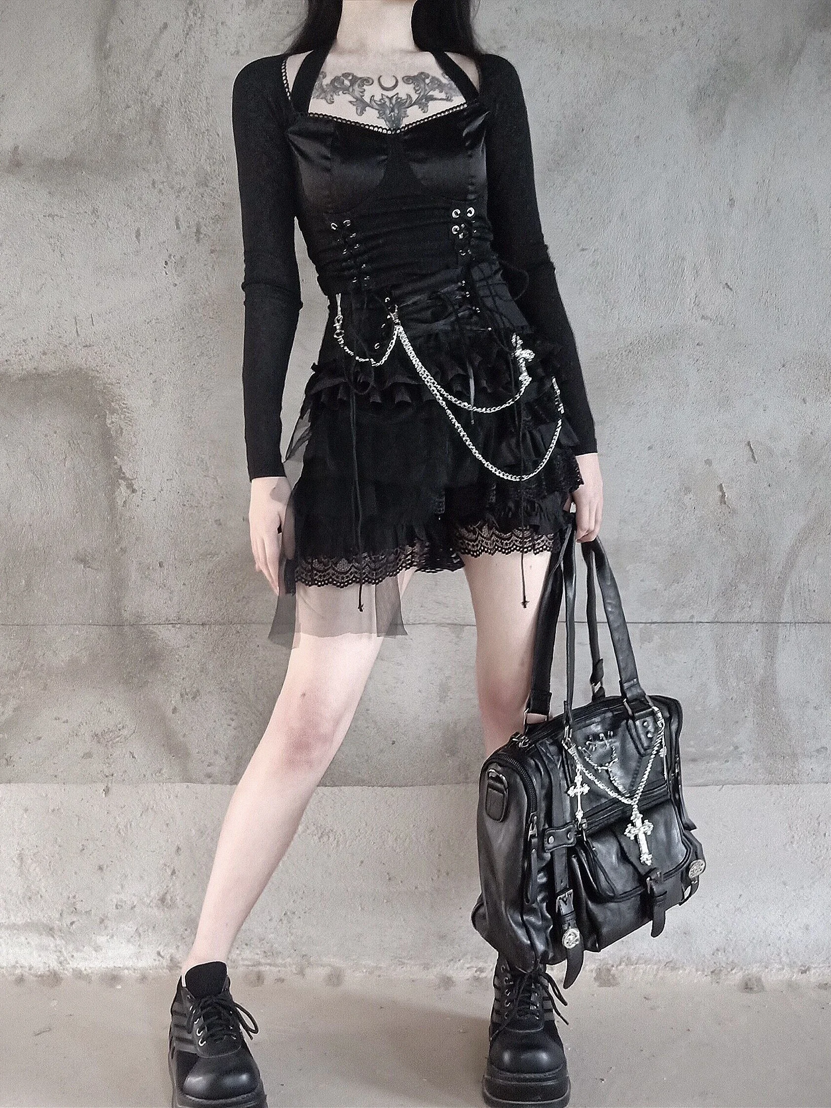 

Original Design Lolita Rock Punk Multi-layer Lace Pant Shorts Dark Ribbon Summer Winter Japanese Gothic Black Mesh Mini Shorts