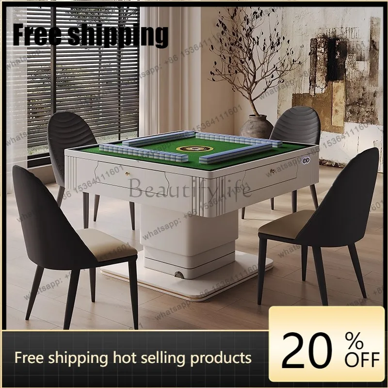 HJ  Rock slab lifting automatic mahjong table medium antique dining table dual-purpose multi-function