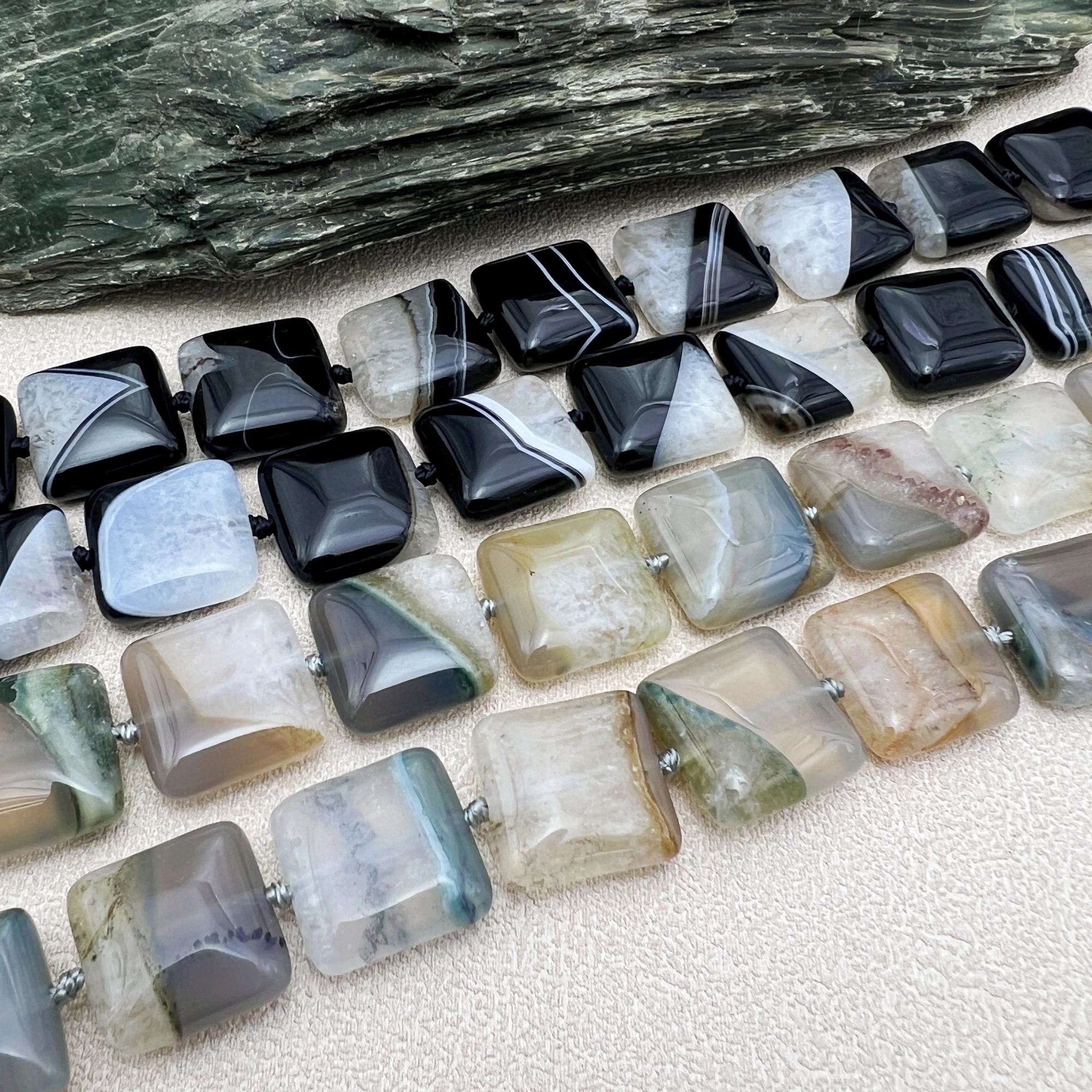 18MM 20PCS Natural Uruguayan Agates Quartz Druzy Square Slice Beads For DIY Jewelry Making