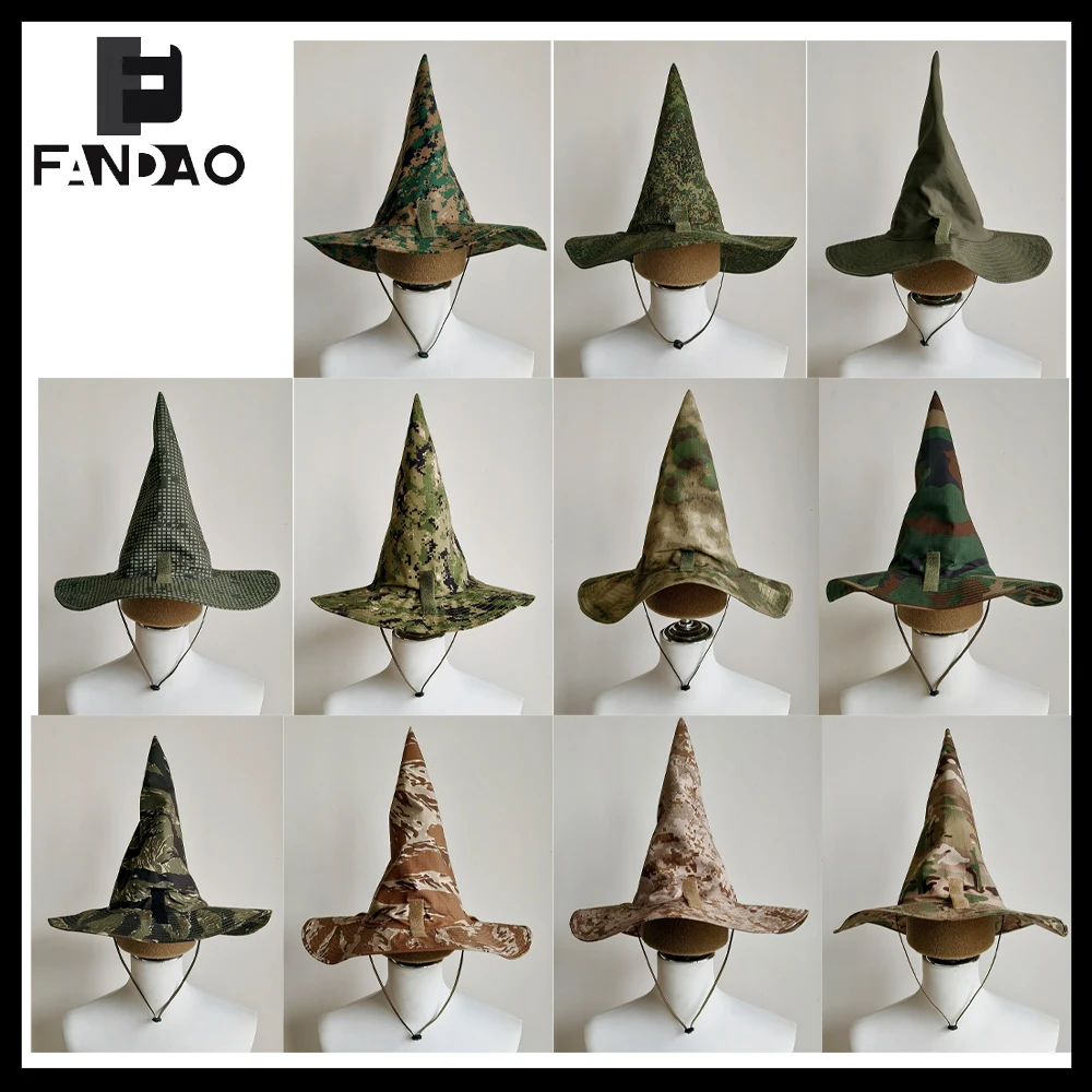 Tactical Camouflage Magic Hat Airsoft Wide-Brimmed Sun Hat Men's Outdoor Sports Boonie Camo Hat CS Halloween Cosplay Equipment